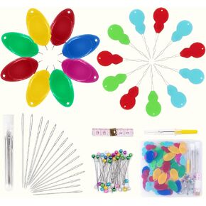 ilauke Needle Threaders, 50pcs Self Threading Needles for Hand Sewing Tool with Clear Box & Large Eye Needles, Needles for Sewing Threaders, Needles Work, Colors Random