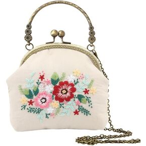 Findvoor Ribbon Handbag Full Range of Embroidery Starter Kits Stamped Cross Stitch Kits Beginners for Adults with Stamped Pattern DIY Embroidery Kits Bag Set- (Style 01)