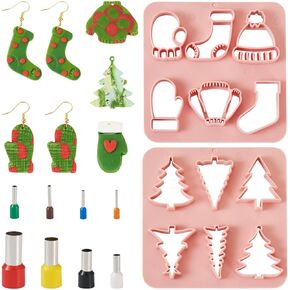 Craftdady Christmas Polymer Clay Cutters 12 Styles Plastic Clay Earring Cutters Christmas Tree Glove Stockings Clay Molds with Hole Punches for Crafts DIY Jewelry Making Xmas Decorations