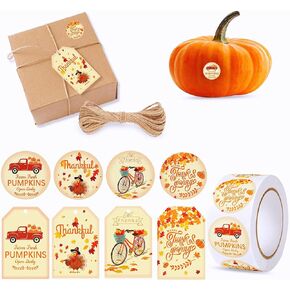 600PCS Thanksgiving Gift Tags and Stickers,4 Styles Tags for Thanksgiving Day and 1.5" Thanksgiving Turkey Stickers for Gift Wrapping Fall Autumn Happy Thanksgiving DIY Crafts Decoration in Kuwait