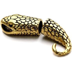 Linsoir Beads 10 Sets Snake Head Hook Clasp End Cap Hook for Leather Cord Antique Golden Plated
