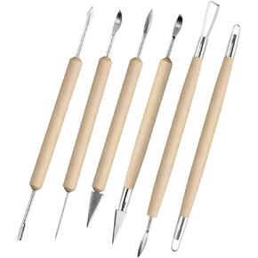 6 Pcs Clay Sculpture Tools Wooden Handle Ceramic Carving Craft Pottery Ceramics Sculpting Tools Modeling Set (Coffee)
