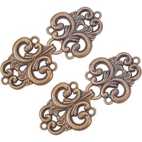 WANDIC Cloak Clasp Fasteners, 2 Pairs Vintage Cape Clasps Swirl Flower Fasteners Clasps for Clothing Sew on Hooks and Eyes, Golden