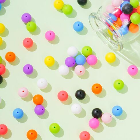 jiebor 100PCS Halloween Beads Silicone Beads 15mm Focal Beads Rubber Round Loose Beads Bulk for Halloween Beadable Pens Bracelets Necklace Keychain Jewelry Craft Making in Kuwait
