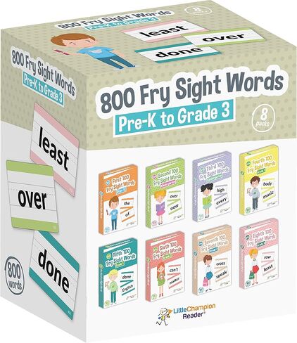 بطاقة تعليمية من Little Champion Reader 800 Sight Word Flashcards في مجموعة مكونة من 8 حزم، من مرحلة ما قبل الروضة إلى الصف الثالث، تعلم 800 كلمة رؤية عالية التردد من Dolch Fry in Kuwait
