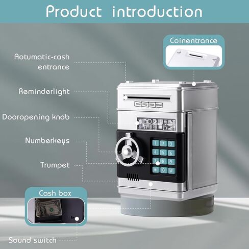 ATM Machine Piggy Bank for Boys and Girls, Digital Electronic Password Real Money Saving Banks for Kids, Cash Coin Safe Box with Auto Grab Bill Slot for Children's Gift Toy Age 3+ in Kuwait