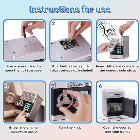 ATM Machine Piggy Bank for Boys and Girls, Digital Electronic Password Real Money Saving Banks for Kids, Cash Coin Safe Box with Auto Grab Bill Slot for Children's Gift Toy Age 3+ in Kuwait