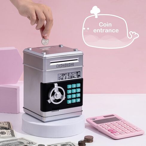 ATM Machine Piggy Bank for Boys and Girls, Digital Electronic Password Real Money Saving Banks for Kids, Cash Coin Safe Box with Auto Grab Bill Slot for Children's Gift Toy Age 3+ in Kuwait