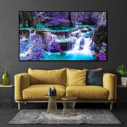 مجموعتان من مجموعات الرسم الماسي (40 × 70 سم)، بحيرة وقمر مع شلال تطريز دائري كامل، مجموعات فنية كبيرة الحجم للبالغين، فن الرسم بالاحجار الكريمة الكريستالية لديكور حائط المنزل 27.5 × 15.7 انش in Kuwait