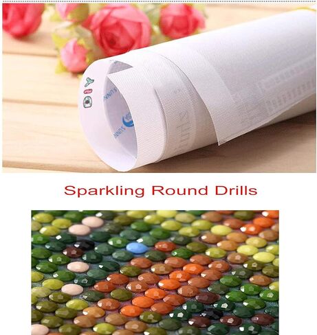 مجموعتان من مجموعات الرسم الماسي (40 × 70 سم)، بحيرة وقمر مع شلال تطريز دائري كامل، مجموعات فنية كبيرة الحجم للبالغين، فن الرسم بالاحجار الكريمة الكريستالية لديكور حائط المنزل 27.5 × 15.7 انش in Kuwait