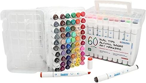 اقلام تلوين فنية من جي كولور مكونة من 60 لون للاطفال والكبار، فرشاة وازميل مزدوجة الاطراف من موردي المدارس والفنون، اقلام رسم للرسم والتلوين والرسم مع حقيبة حمل in Kuwait