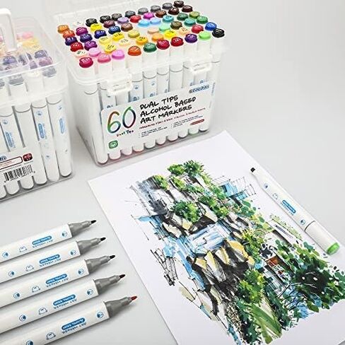 اقلام تلوين فنية من جي كولور مكونة من 60 لون للاطفال والكبار، فرشاة وازميل مزدوجة الاطراف من موردي المدارس والفنون، اقلام رسم للرسم والتلوين والرسم مع حقيبة حمل in Kuwait