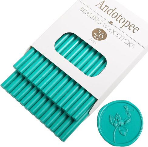 Turquoise Wax Seal Sticks 26pcs, Andotopee Teal Glue Gun Wax Seal Sticks Mini for Wax Seal Stamp, Premium Green Sealing Wax for Envelope Letter Seal Wedding Invation Craft Adhesive, Great Gift Ideas in Saudi Arabia