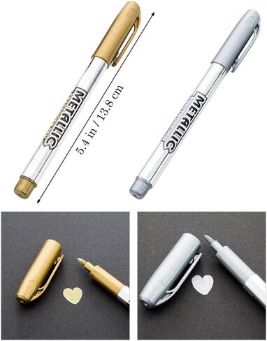 12 قطعة من اقلام تحديد معدنية دائمة، اقلام تلوين معدنية دائمة بلون ذهبي وفضي من كريتي، اقلام رسم معدنية لصنع البطاقات والرسم على الصخور والزجاج والخشب والالبوم الصور in Kuwait