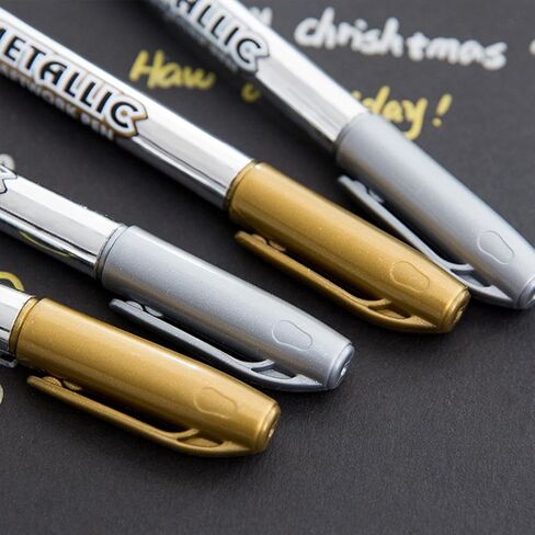 12 قطعة من اقلام تحديد معدنية دائمة، اقلام تلوين معدنية دائمة بلون ذهبي وفضي من كريتي، اقلام رسم معدنية لصنع البطاقات والرسم على الصخور والزجاج والخشب والالبوم الصور in Kuwait