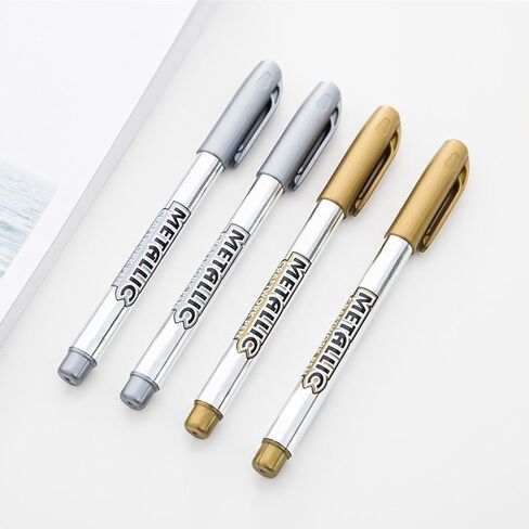 12 قطعة من اقلام تحديد معدنية دائمة، اقلام تلوين معدنية دائمة بلون ذهبي وفضي من كريتي، اقلام رسم معدنية لصنع البطاقات والرسم على الصخور والزجاج والخشب والالبوم الصور in Kuwait