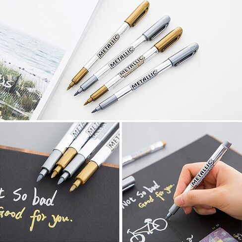 12 قطعة من اقلام تحديد معدنية دائمة، اقلام تلوين معدنية دائمة بلون ذهبي وفضي من كريتي، اقلام رسم معدنية لصنع البطاقات والرسم على الصخور والزجاج والخشب والالبوم الصور in Kuwait