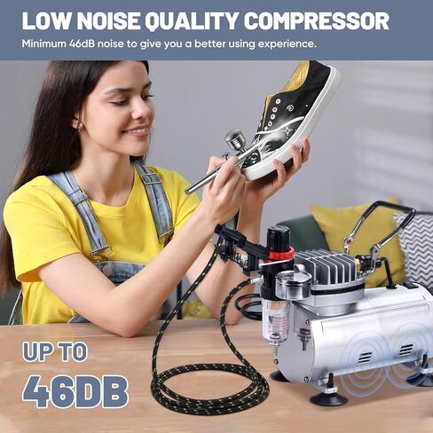 Airbrush Kit with Compressor, 1/5HP Motor with MAX100 PSI, Professional Airbrush Set with 3 Airbrushes, Quiet Airbrush Paint Kit with Cleaning Kit, Airbrush Holder, Ideal for Painting Models in Kuwait