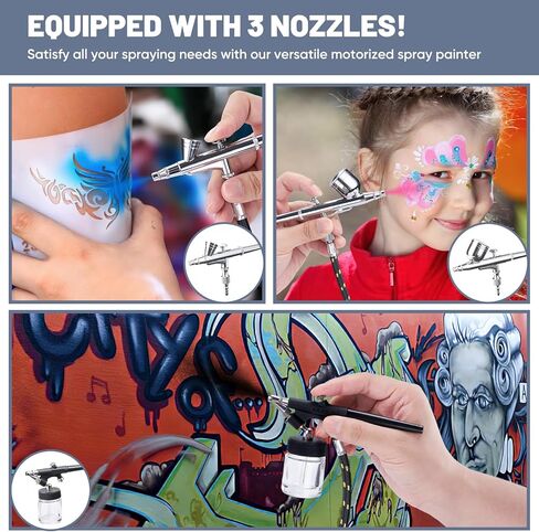 Airbrush Kit with Compressor, 1/5HP Motor with MAX100 PSI, Professional Airbrush Set with 3 Airbrushes, Quiet Airbrush Paint Kit with Cleaning Kit, Airbrush Holder, Ideal for Painting Models in Kuwait