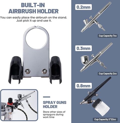 Airbrush Kit with Compressor, 1/5HP Motor with MAX100 PSI, Professional Airbrush Set with 3 Airbrushes, Quiet Airbrush Paint Kit with Cleaning Kit, Airbrush Holder, Ideal for Painting Models in Kuwait