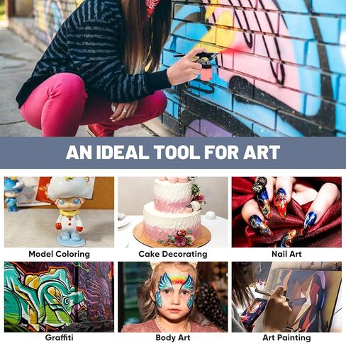 Airbrush Kit with Compressor, 1/5HP Motor with MAX100 PSI, Professional Airbrush Set with 3 Airbrushes, Quiet Airbrush Paint Kit with Cleaning Kit, Airbrush Holder, Ideal for Painting Models in Kuwait