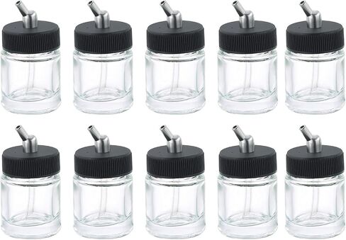 FLKQC Airbrush Glass Bottles with 60°Down Angle Adaptor Lid | 10PCS 22CC Bottles Fits Single-Action Siphon Feed Airbrushes, Use with Master Badger Paasche, Iwata in Saudi Arabia
