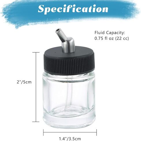 FLKQC Airbrush Glass Bottles with 60°Down Angle Adaptor Lid | 10PCS 22CC Bottles Fits Single-Action Siphon Feed Airbrushes, Use with Master Badger Paasche, Iwata in Saudi Arabia