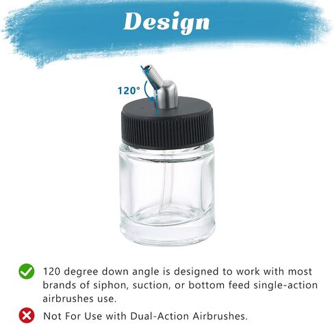FLKQC Airbrush Glass Bottles with 60°Down Angle Adaptor Lid | 10PCS 22CC Bottles Fits Single-Action Siphon Feed Airbrushes, Use with Master Badger Paasche, Iwata in Saudi Arabia