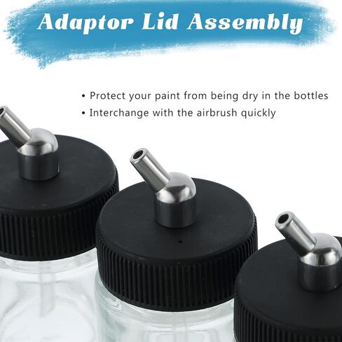 FLKQC Airbrush Glass Bottles with 60°Down Angle Adaptor Lid | 10PCS 22CC Bottles Fits Single-Action Siphon Feed Airbrushes, Use with Master Badger Paasche, Iwata in Saudi Arabia
