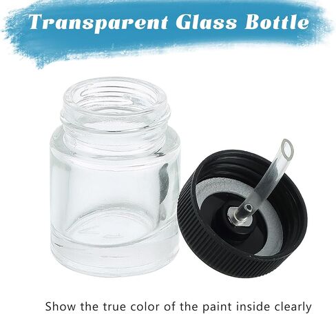 FLKQC Airbrush Glass Bottles with 60°Down Angle Adaptor Lid | 10PCS 22CC Bottles Fits Single-Action Siphon Feed Airbrushes, Use with Master Badger Paasche, Iwata in Saudi Arabia