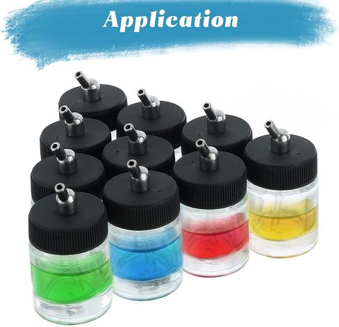 FLKQC Airbrush Glass Bottles with 60°Down Angle Adaptor Lid | 10PCS 22CC Bottles Fits Single-Action Siphon Feed Airbrushes, Use with Master Badger Paasche, Iwata in Saudi Arabia
