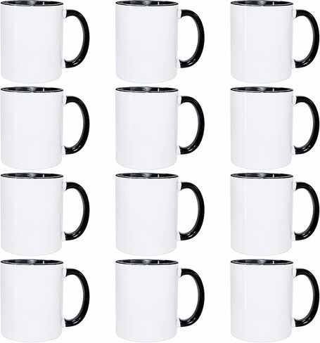 DSRTE Sublimation Coffee Mugs with Black Color Handle and Inner 11oz Sublimation Blanks Ceramic Coffee Cups for Cricut Mug Press,Set of 12 in Saudi Arabia