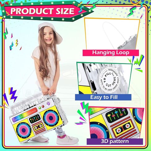 80s Boombox Pinata Retro Birthday Party, Decorations, 80s Parties, Hip Hop 90s Theme Supplies Radio Pinata for Kids and Adults Mexican Party Pinata Game Supplies Favors 16 x 11 Inch in Saudi Arabia