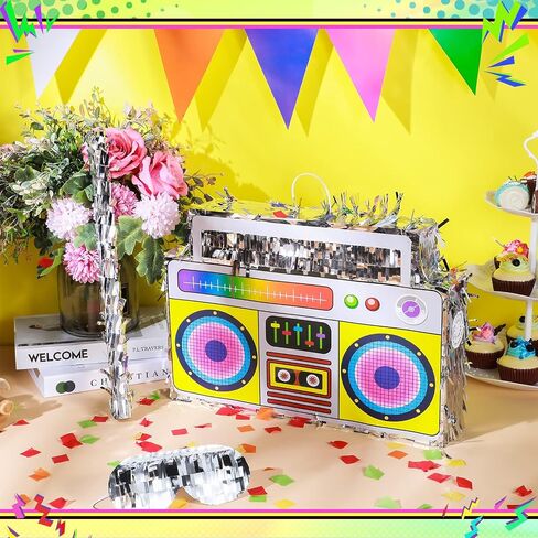 80s Boombox Pinata Retro Birthday Party, Decorations, 80s Parties, Hip Hop 90s Theme Supplies Radio Pinata for Kids and Adults Mexican Party Pinata Game Supplies Favors 16 x 11 Inch in Saudi Arabia