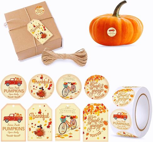 600PCS Thanksgiving Gift Tags and Stickers,4 Styles Tags for Thanksgiving Day and 1.5" Thanksgiving Turkey Stickers for Gift Wrapping Fall Autumn Happy Thanksgiving DIY Crafts Decoration in Kuwait