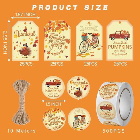 600PCS Thanksgiving Gift Tags and Stickers,4 Styles Tags for Thanksgiving Day and 1.5" Thanksgiving Turkey Stickers for Gift Wrapping Fall Autumn Happy Thanksgiving DIY Crafts Decoration in Kuwait