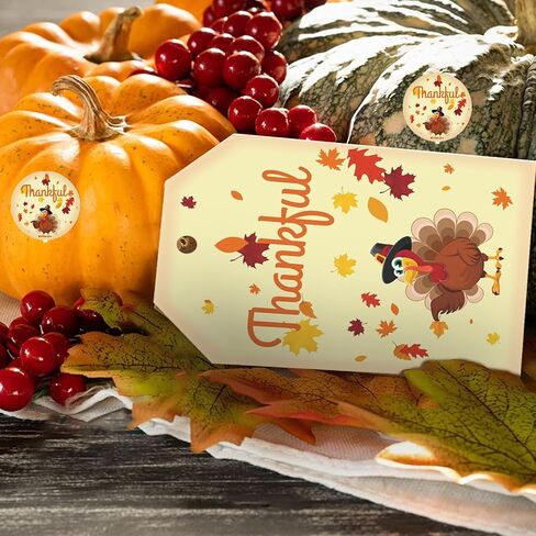 600PCS Thanksgiving Gift Tags and Stickers,4 Styles Tags for Thanksgiving Day and 1.5" Thanksgiving Turkey Stickers for Gift Wrapping Fall Autumn Happy Thanksgiving DIY Crafts Decoration in Kuwait