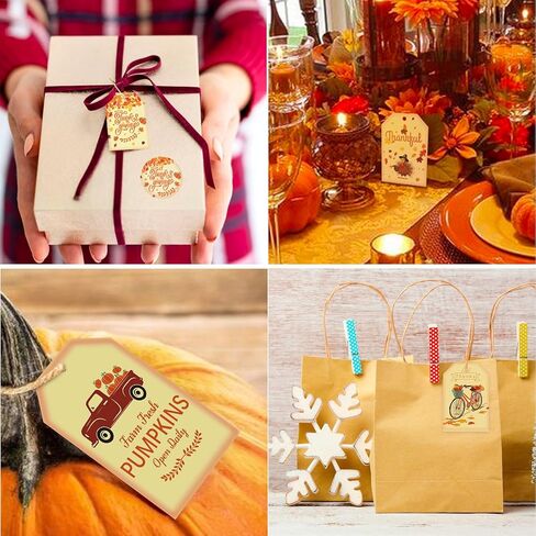 600PCS Thanksgiving Gift Tags and Stickers,4 Styles Tags for Thanksgiving Day and 1.5" Thanksgiving Turkey Stickers for Gift Wrapping Fall Autumn Happy Thanksgiving DIY Crafts Decoration in Kuwait