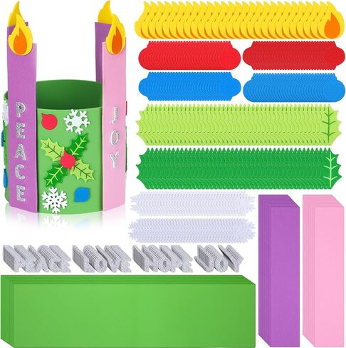 Syhood 16 Set Advent Foam Candle Wreath Christmas DIY Advent Candles Wreath Craft for Kids Advent Wreath Candles with Holly Red Berry Love Peace Hope Joy Words for Xmas Centerpiece Table Decor in Saudi Arabia