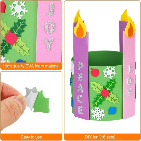 Syhood 16 Set Advent Foam Candle Wreath Christmas DIY Advent Candles Wreath Craft for Kids Advent Wreath Candles with Holly Red Berry Love Peace Hope Joy Words for Xmas Centerpiece Table Decor in Saudi Arabia