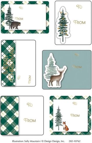 Christmas Labels Self Adhesive Christmas Gift Tags Christmas Stickers with to from Adhesive Gift Tags -Christmas Plaid, Trees and Reindeers, Varying Size Sticky Gift Labels, 36 Total in Kuwait