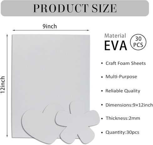 FSWCCK 30 عبوة من 22.8 × 30.48 سم ملاءات فوم أسيتات فينيل الإيثيلين، سميكة 2 مم، مجموعة ورق فوم إيفا الممتاز، للمشاريع الفنية والحرفية المنزلية in Kuwait