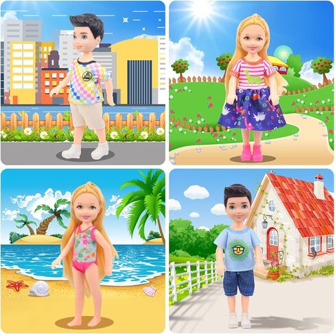 13 قطعة من ملابس الدمى وإكسسواراتها مقاس 5.3 بوصة - 6 بوصة من إيكور فن، تتضمن فستانين وملابسين وملابس سباحة وحذاء ولوح تزلج ونظارتين وحقيبتين لدمية فتى صبي مقاس 5.3 بوصة in Kuwait