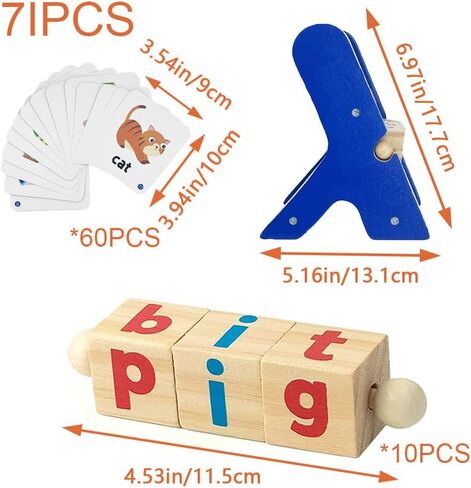 TANGZHIFEIYUE Montessori Wooden Letters Toys for Toddlers 3-5 Years - Flash Cards, Sight Word Reading Game, &ABC Blocks for Alphabet Learning in Kuwait