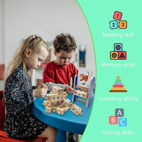 TANGZHIFEIYUE Montessori Wooden Letters Toys for Toddlers 3-5 Years - Flash Cards, Sight Word Reading Game, &ABC Blocks for Alphabet Learning in Kuwait