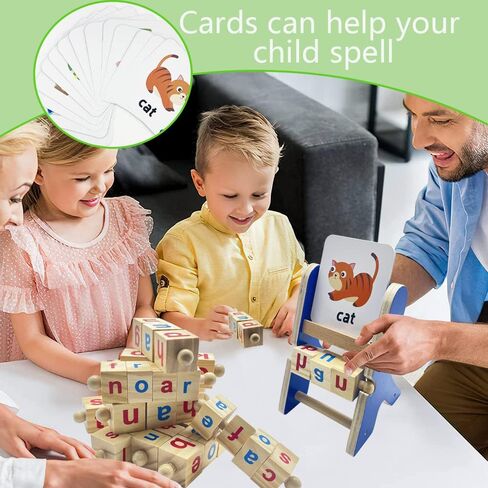 TANGZHIFEIYUE Montessori Wooden Letters Toys for Toddlers 3-5 Years - Flash Cards, Sight Word Reading Game, &ABC Blocks for Alphabet Learning in Kuwait