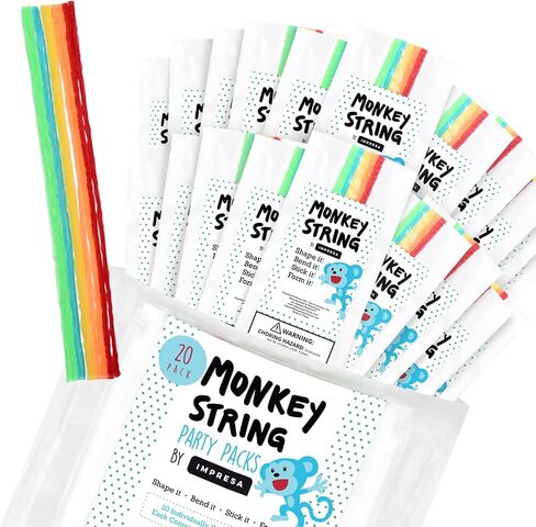[20 Bags Party Pack] Monkey String - 10 Pieces Per Bag with 5 Colors - Bendable, Sticky Wax Yarn Stix, 6 inch Wax Sticks Party Pack - Great Toys for Party Favors, Events or Restaurants - By Impresa Products in Saudi Arabia