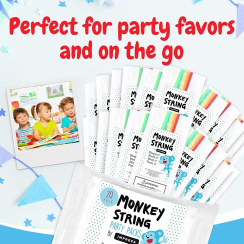 [20 Bags Party Pack] Monkey String - 10 Pieces Per Bag with 5 Colors - Bendable, Sticky Wax Yarn Stix, 6 inch Wax Sticks Party Pack - Great Toys for Party Favors, Events or Restaurants - By Impresa Products in Saudi Arabia