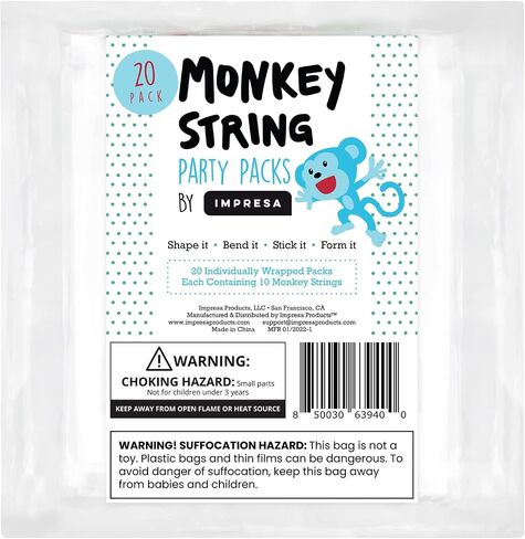 [20 Bags Party Pack] Monkey String - 10 Pieces Per Bag with 5 Colors - Bendable, Sticky Wax Yarn Stix, 6 inch Wax Sticks Party Pack - Great Toys for Party Favors, Events or Restaurants - By Impresa Products in Saudi Arabia