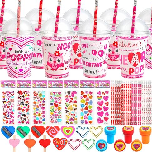 هدايا قرطاسية لعيد الحب للأطفال 28 حزمة من بطاقات تبادل الفصول الدراسية لعيد الحب، أقلام الرصاص، ملصقات، محايات، برايات، مشابك ورقية، مشابك على شكل قلب، مجموعة أكواب، جائزة المدرسة للأولاد والبنات، هدايا الحفلات in Kuwait